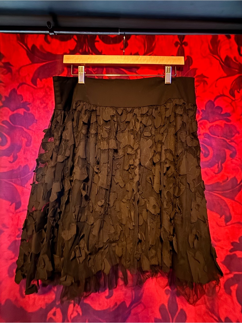 Black Ruffle Tiered A-Line Skirt with Textured Layers